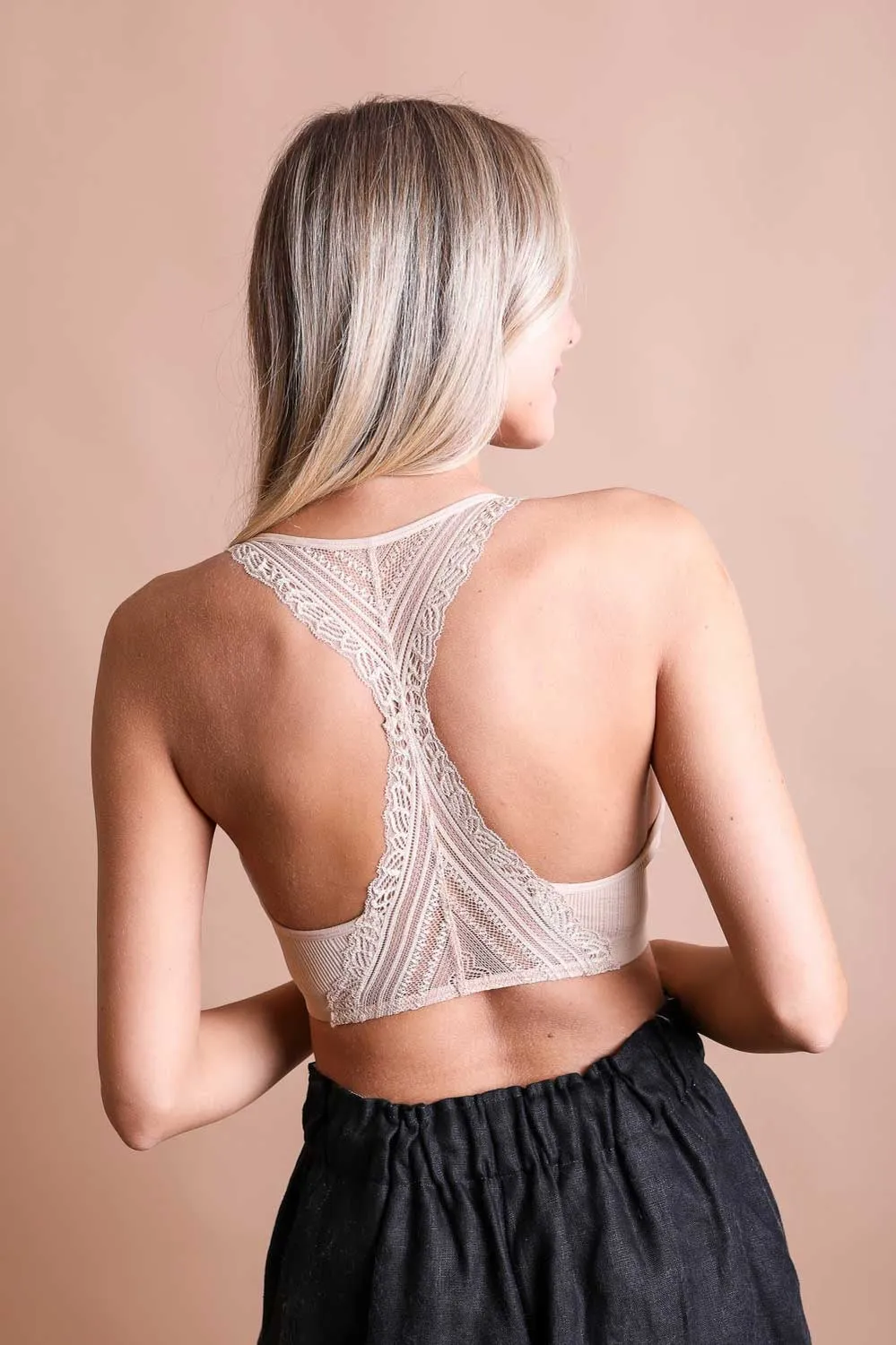 Festival lace back bralette in beige