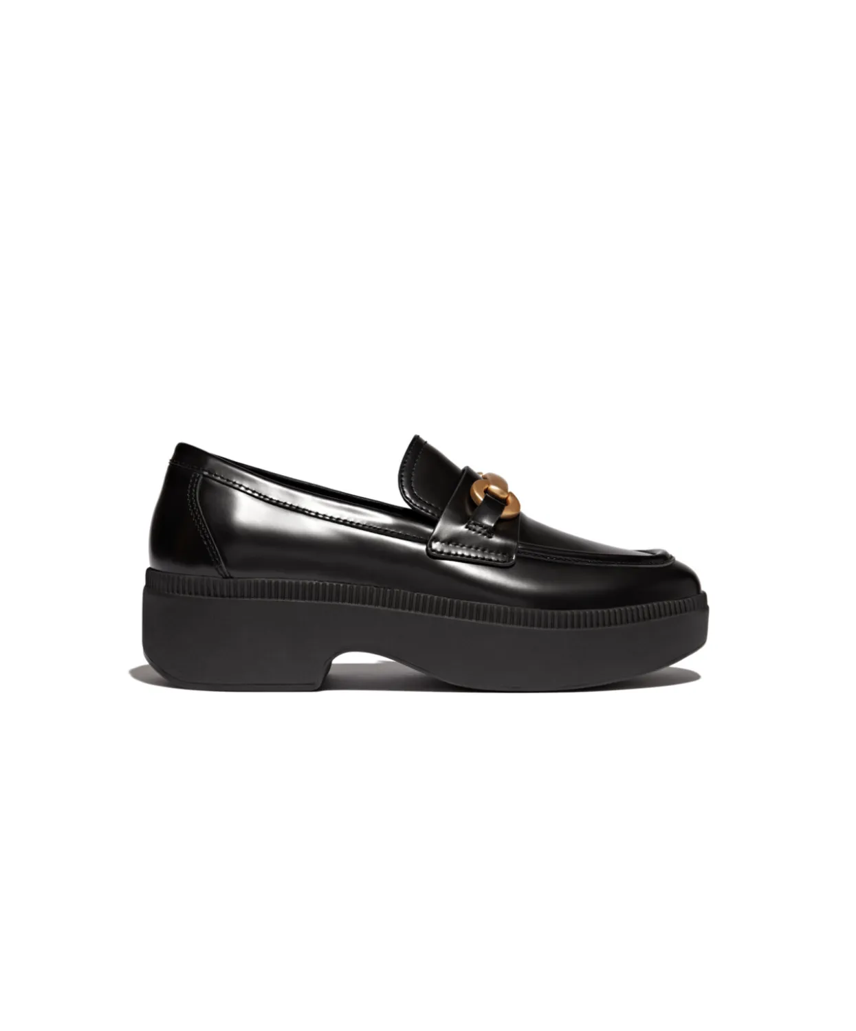 Fitflop F-Luma Chunky Snaffle Box Leather D/Wedge Loafer Black