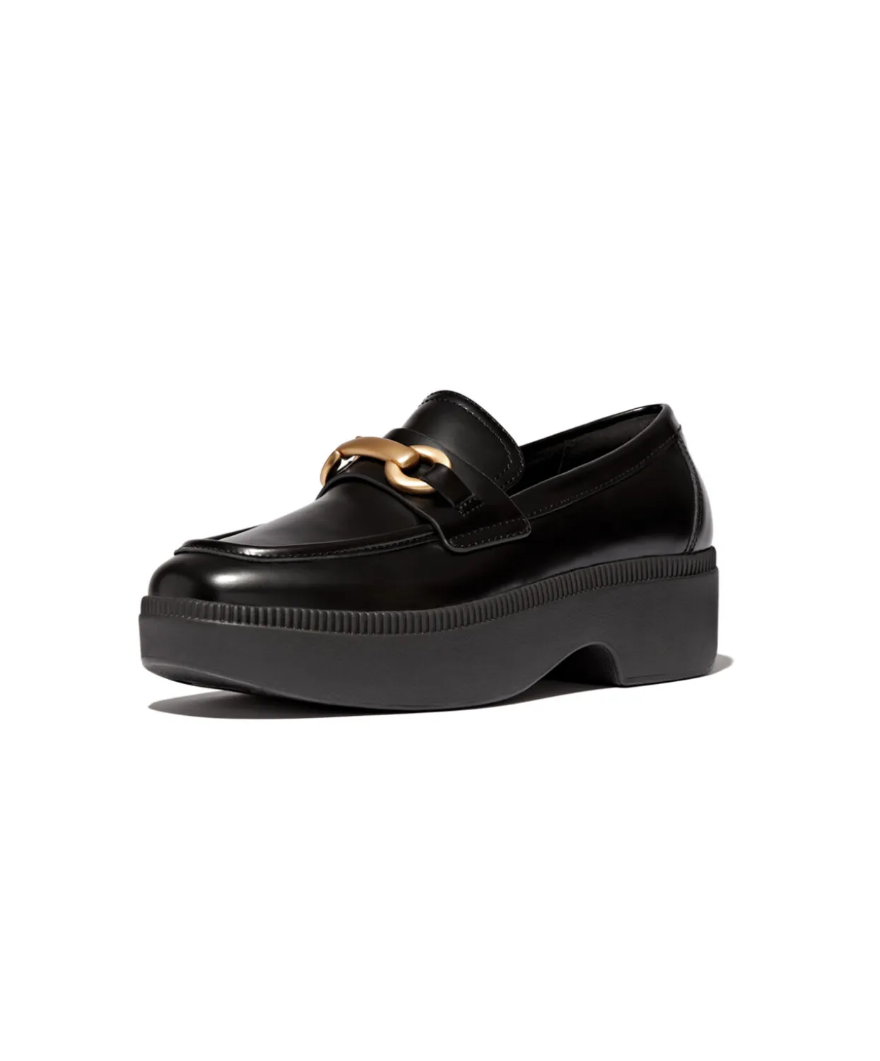 Fitflop F-Luma Chunky Snaffle Box Leather D/Wedge Loafer Black