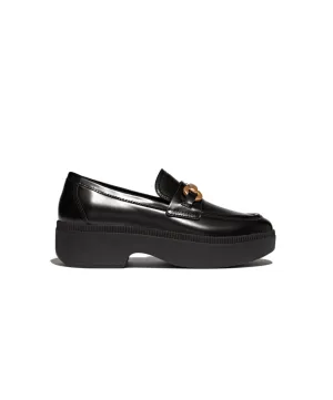 Fitflop F-Luma Chunky Snaffle Box Leather D/Wedge Loafer Black