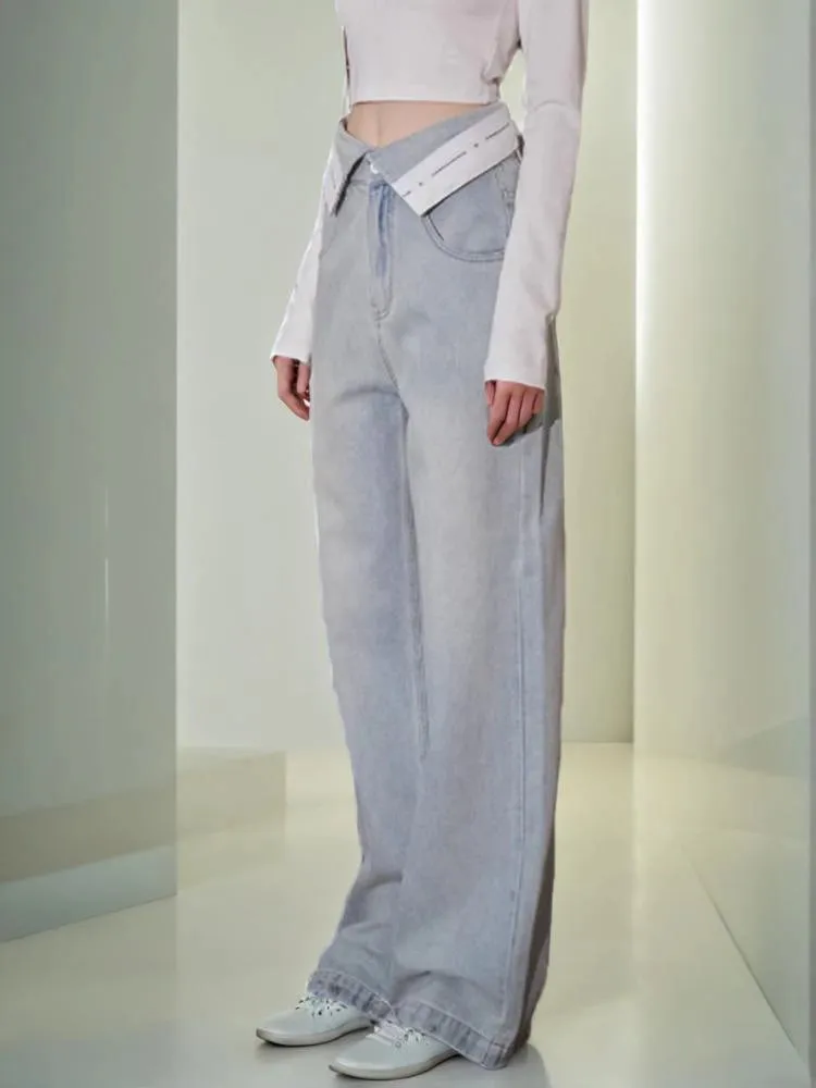 Flipped High Wiat Straight Leg Jeans