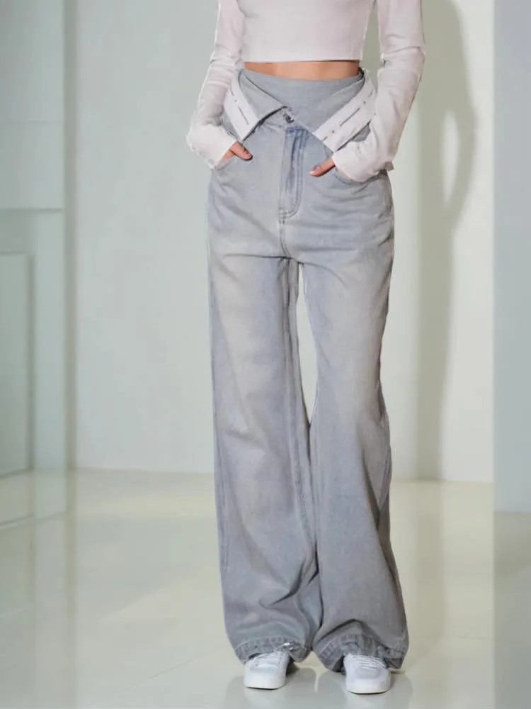 Flipped High Wiat Straight Leg Jeans