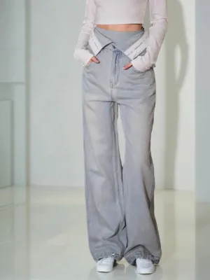 Flipped High Wiat Straight Leg Jeans