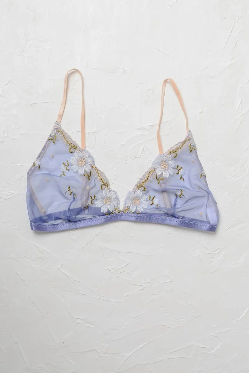 Floral Embroidered Mesh Lingerie Bralette: Black