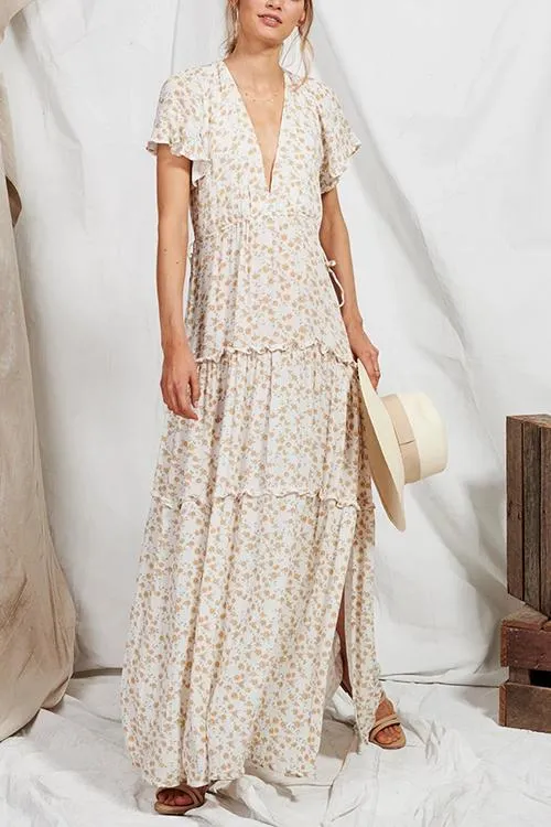 Floral Print Side Slit Maxi Dress