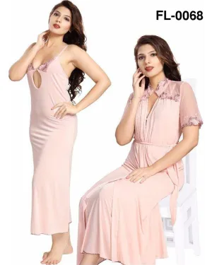 Flourish Nighty FL-0068 - 2Pcs Bridal Nighty Set - Long Nighty