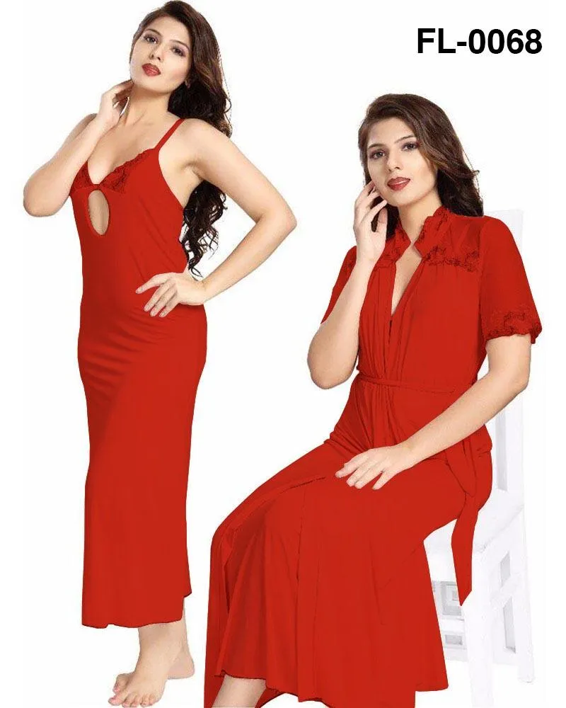 Flourish Nighty FL-0068 - 2Pcs Bridal Nighty Set - Long Nighty