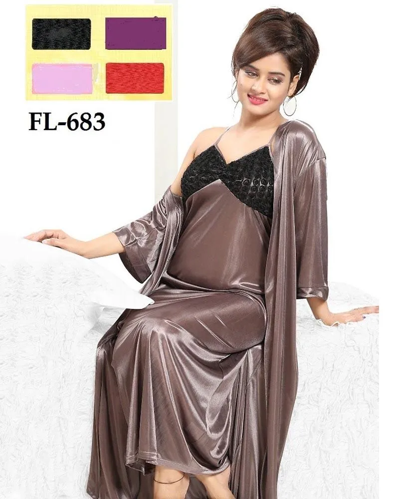 Flourish Nighty FL-683 - 2Pcs Bridal Nighty Set - Long Nighty