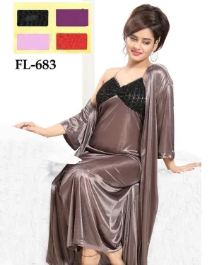 Flourish Nighty FL-683 - 2Pcs Bridal Nighty Set - Long Nighty