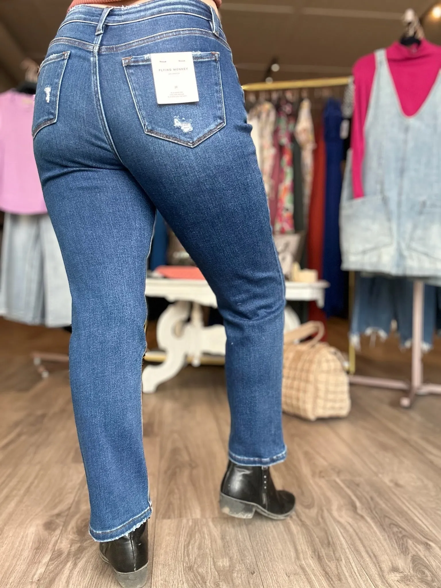 Flying Monkey Mid Rise Straight Ankle Jeans