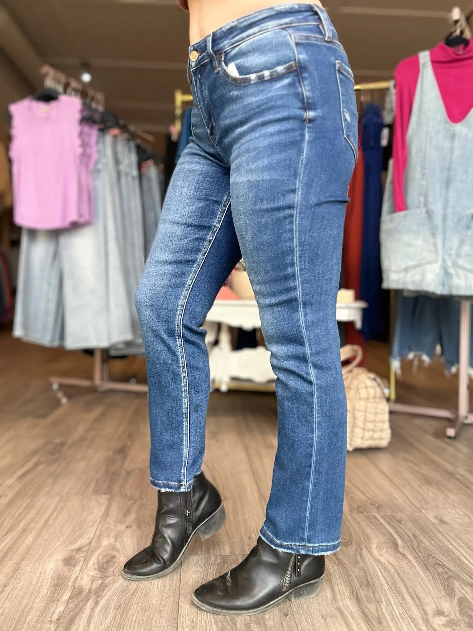 Flying Monkey Mid Rise Straight Ankle Jeans