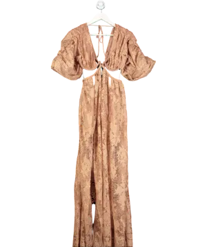For Love & Lemons Nude Lace Cut Out Maxi Dress UK S