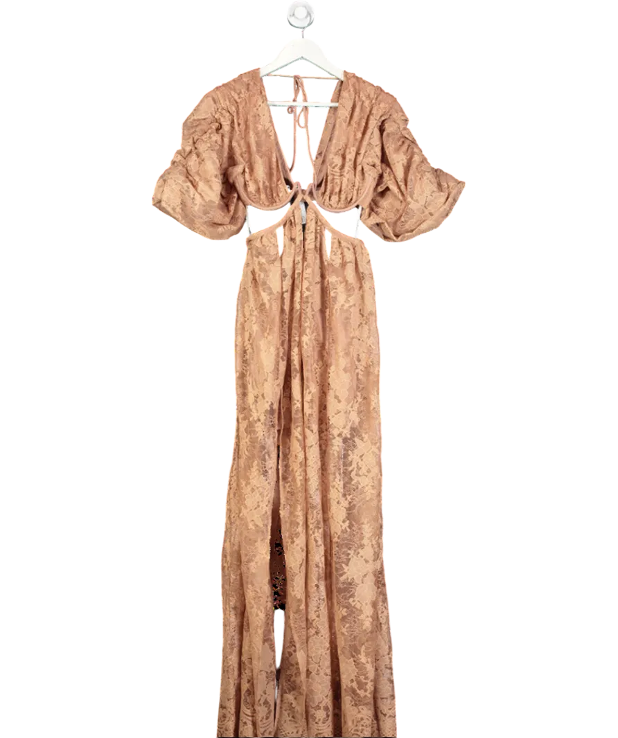 For Love & Lemons Nude Lace Cut Out Maxi Dress UK S