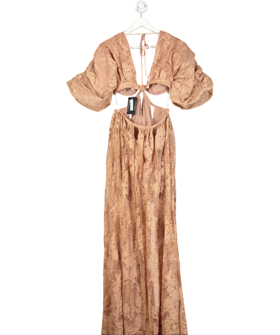 For Love & Lemons Nude Lace Cut Out Maxi Dress UK S