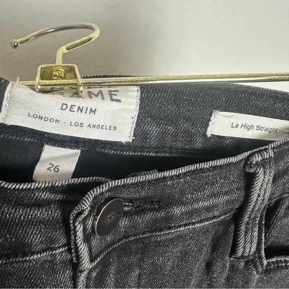 FRAME Black Denim Le High Straight Side Fray Jeans in Killington Size 26