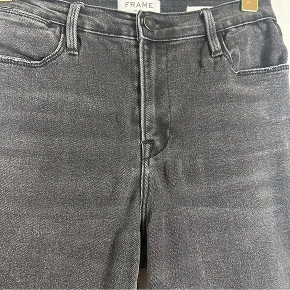 FRAME Black Denim Le High Straight Side Fray Jeans in Killington Size 26