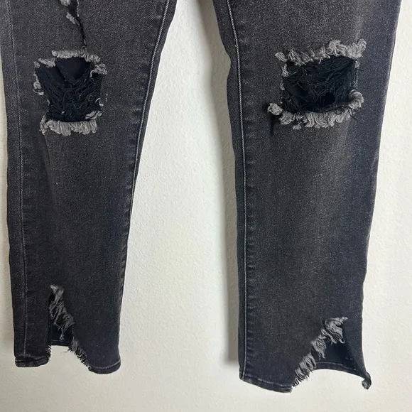 FRAME Black Denim Le High Straight Side Fray Jeans in Killington Size 26