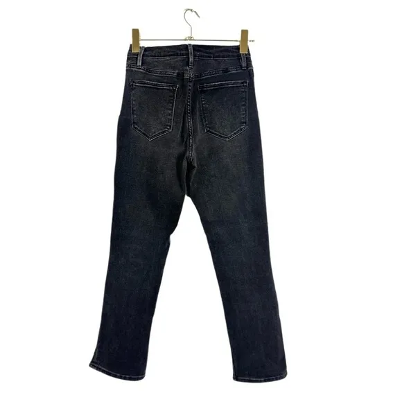 FRAME Black Denim Le High Straight Side Fray Jeans in Killington Size 26