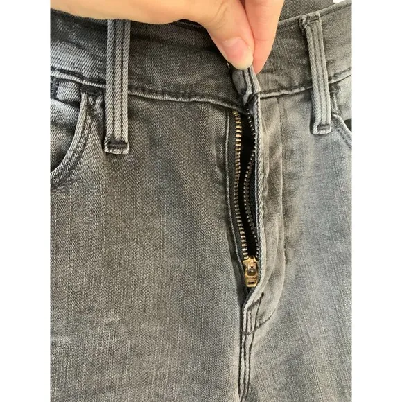 Frame Denim Le High Skinny Jeans Size 25 Gray Quinby Asymmetrical Frayed Hem 70s