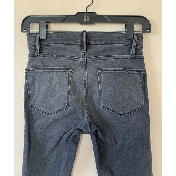 Frame Denim Le High Skinny Jeans Size 25 Gray Quinby Asymmetrical Frayed Hem 70s