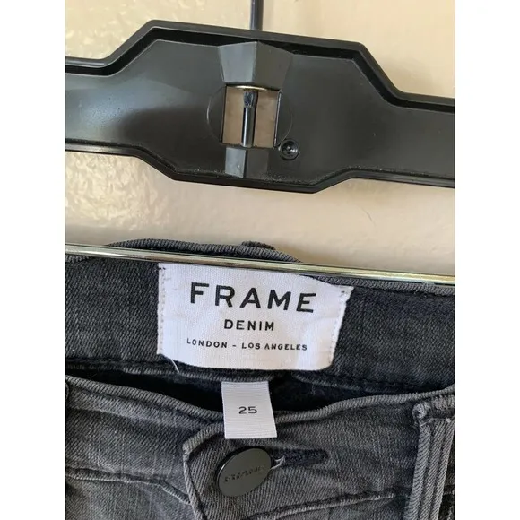 Frame Denim Le High Skinny Jeans Size 25 Gray Quinby Asymmetrical Frayed Hem 70s