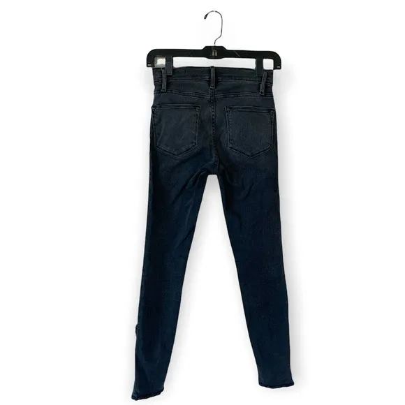 Frame Denim Le High Skinny Jeans Size 25 Gray Quinby Asymmetrical Frayed Hem 70s