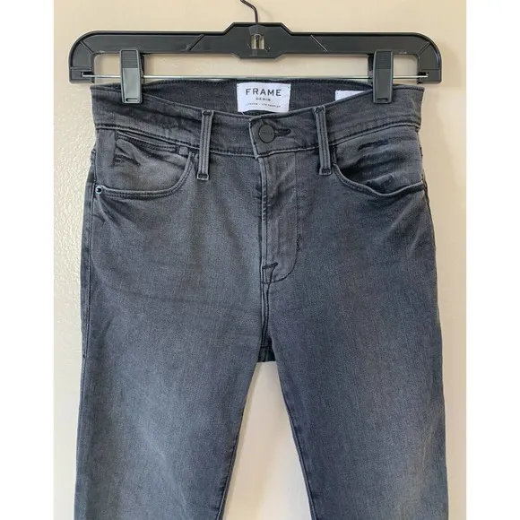 Frame Denim Le High Skinny Jeans Size 25 Gray Quinby Asymmetrical Frayed Hem 70s