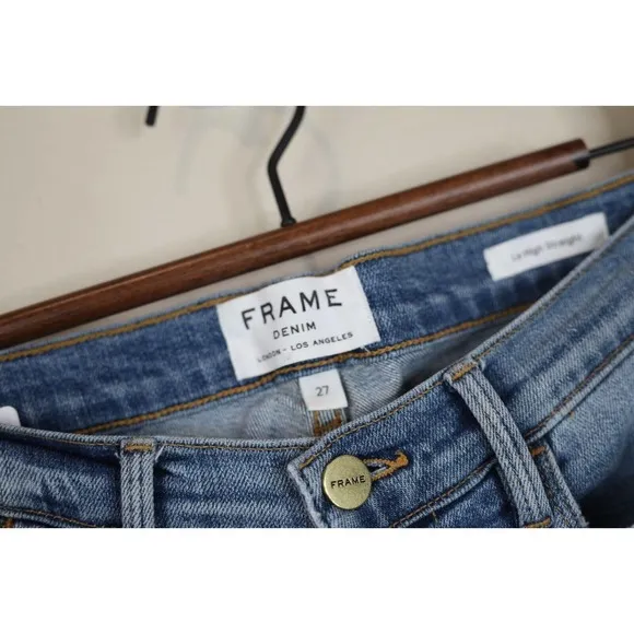 Frame Denim Womens Le Debs High Ripped Straight Jeans Size 27 Distressed Denim