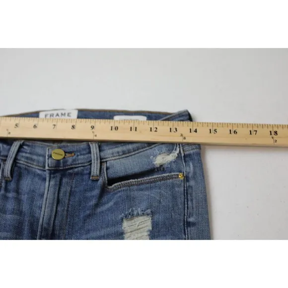 Frame Denim Womens Le Debs High Ripped Straight Jeans Size 27 Distressed Denim