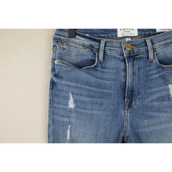 Frame Denim Womens Le Debs High Ripped Straight Jeans Size 27 Distressed Denim