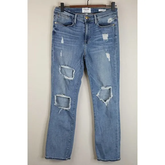 Frame Denim Womens Le Debs High Ripped Straight Jeans Size 27 Distressed Denim