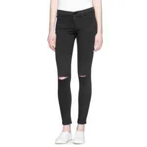 Frame Le Skinny De Jeanne Faded Black Gray Distressed Knee Slit Denim Jeans