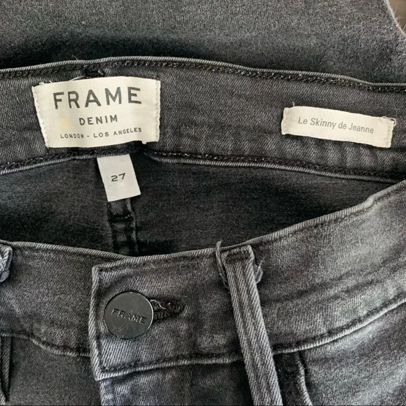 Frame Le Skinny De Jeanne Faded Black Gray Distressed Knee Slit Denim Jeans