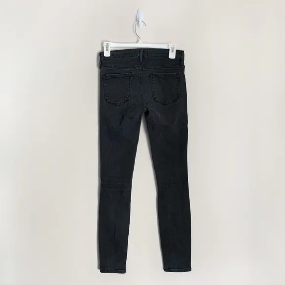 Frame Le Skinny De Jeanne Faded Black Gray Distressed Knee Slit Denim Jeans