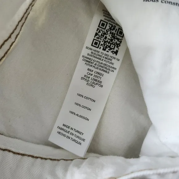 Frame Le Slouch Detailed Trim Straight Leg Jeans 26 Creamy White Denim Grunge