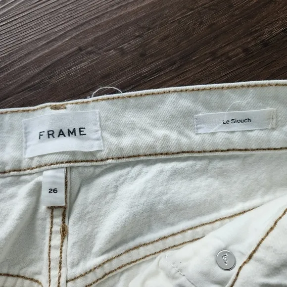Frame Le Slouch Detailed Trim Straight Leg Jeans 26 Creamy White Denim Grunge