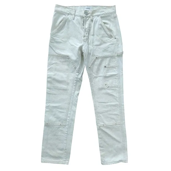 Frame Le Slouch Detailed Trim Straight Leg Jeans 26 Creamy White Denim Grunge
