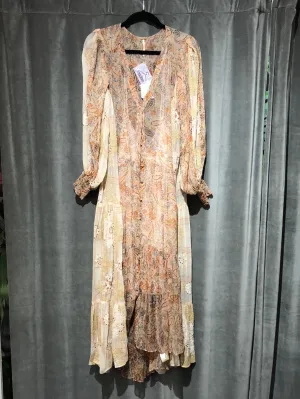 Free People Long Sleeve Paisley Print With Gold matalic side Maxi Dress