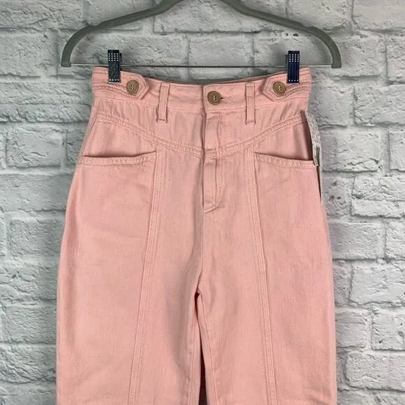 Free People We the Free City Of Lights Western Linen Blend Pink Jeans 25 NWT