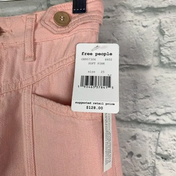 Free People We the Free City Of Lights Western Linen Blend Pink Jeans 25 NWT