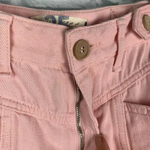 Free People We the Free City Of Lights Western Linen Blend Pink Jeans 25 NWT