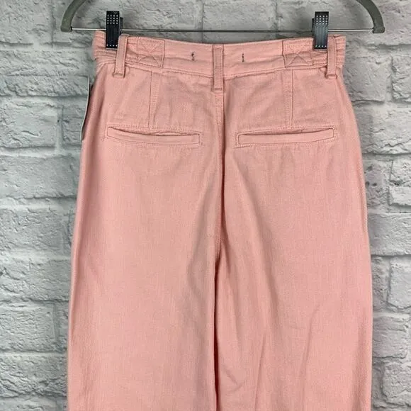 Free People We the Free City Of Lights Western Linen Blend Pink Jeans 25 NWT