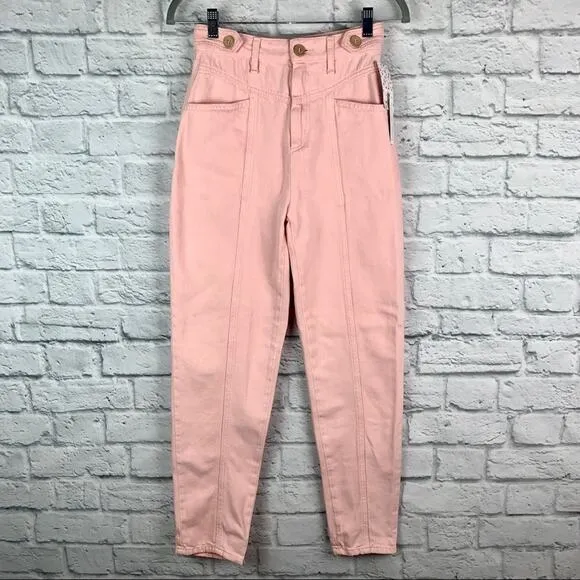 Free People We the Free City Of Lights Western Linen Blend Pink Jeans 25 NWT