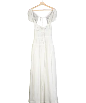 Free People White Open Back Tie Strap Ruched Maxi Dress UK L