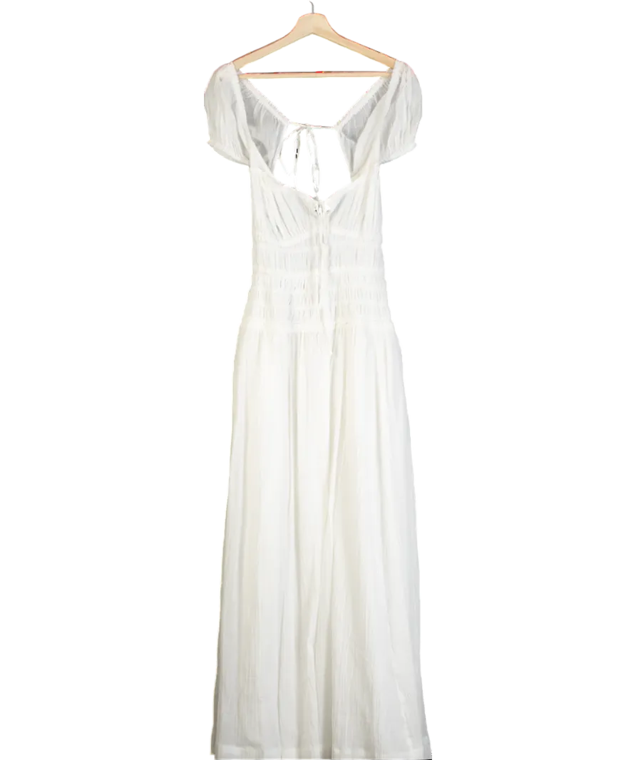 Free People White Open Back Tie Strap Ruched Maxi Dress UK L