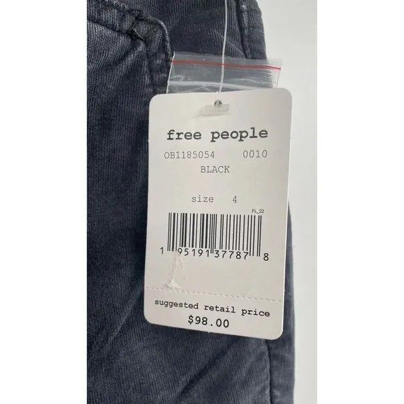 Free People Women's Fine Line Straight Leg Crop Jeans Black Corduroy Size 4 New