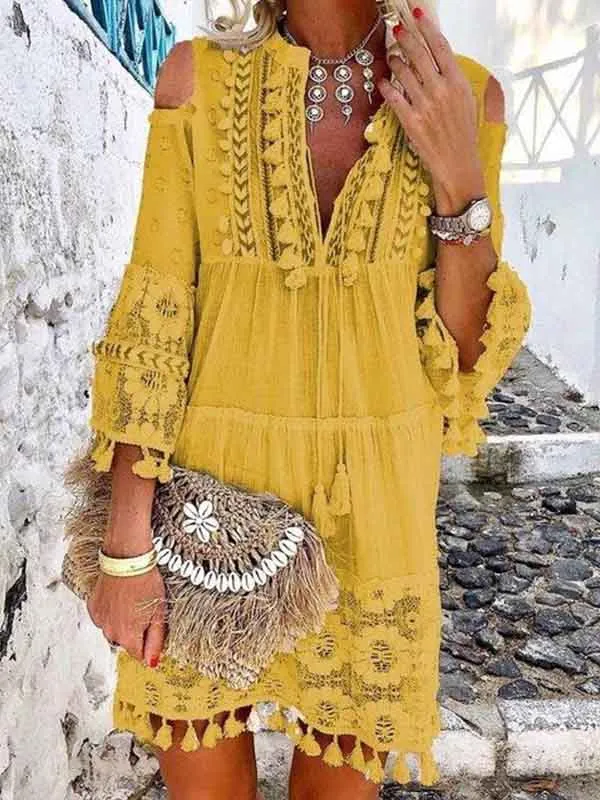 Fringed Lace Midi Dress