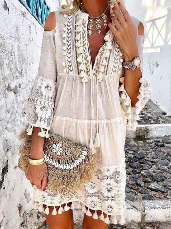 Fringed Lace Midi Dress