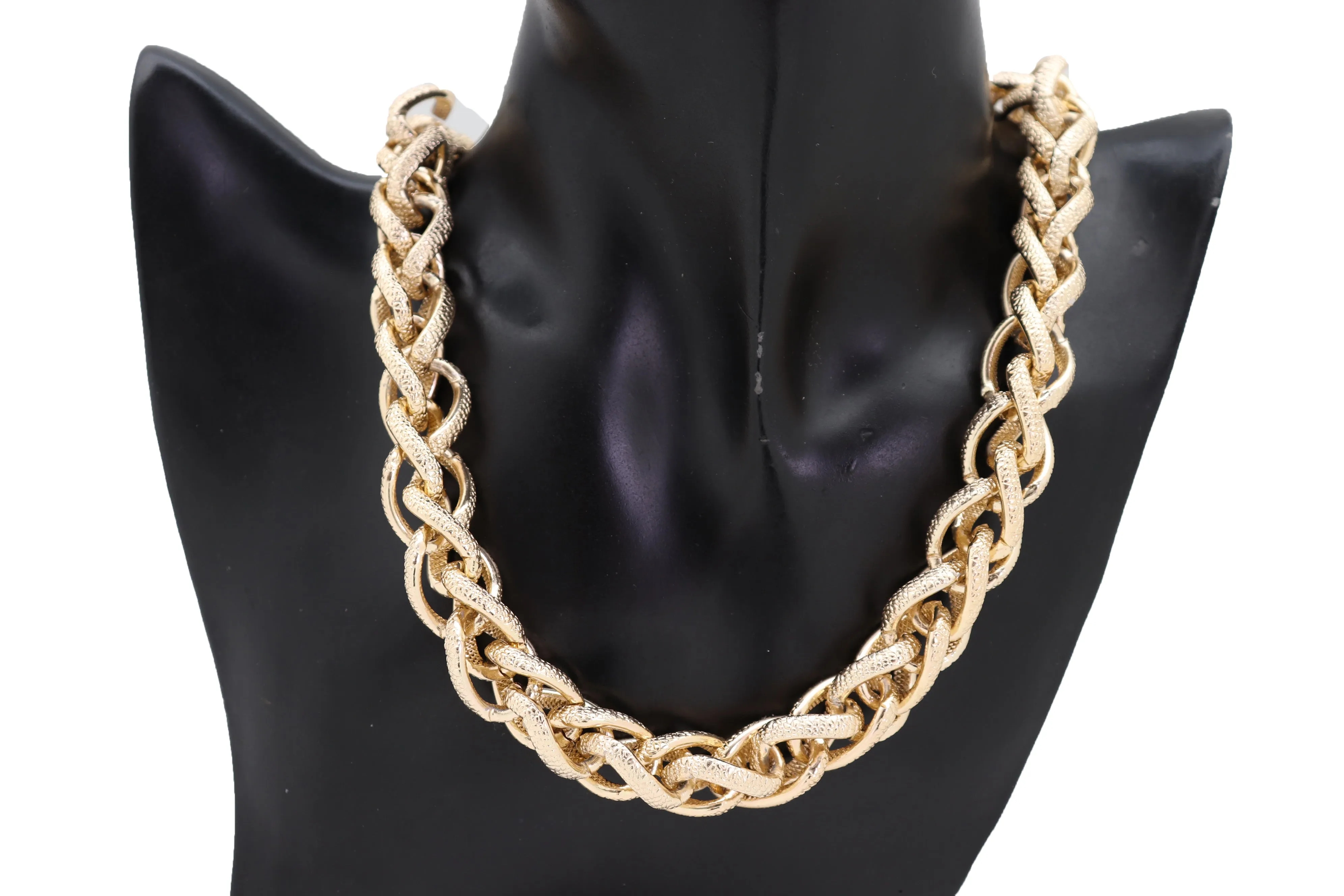 Gold Double Braided Chain Link Necklace
