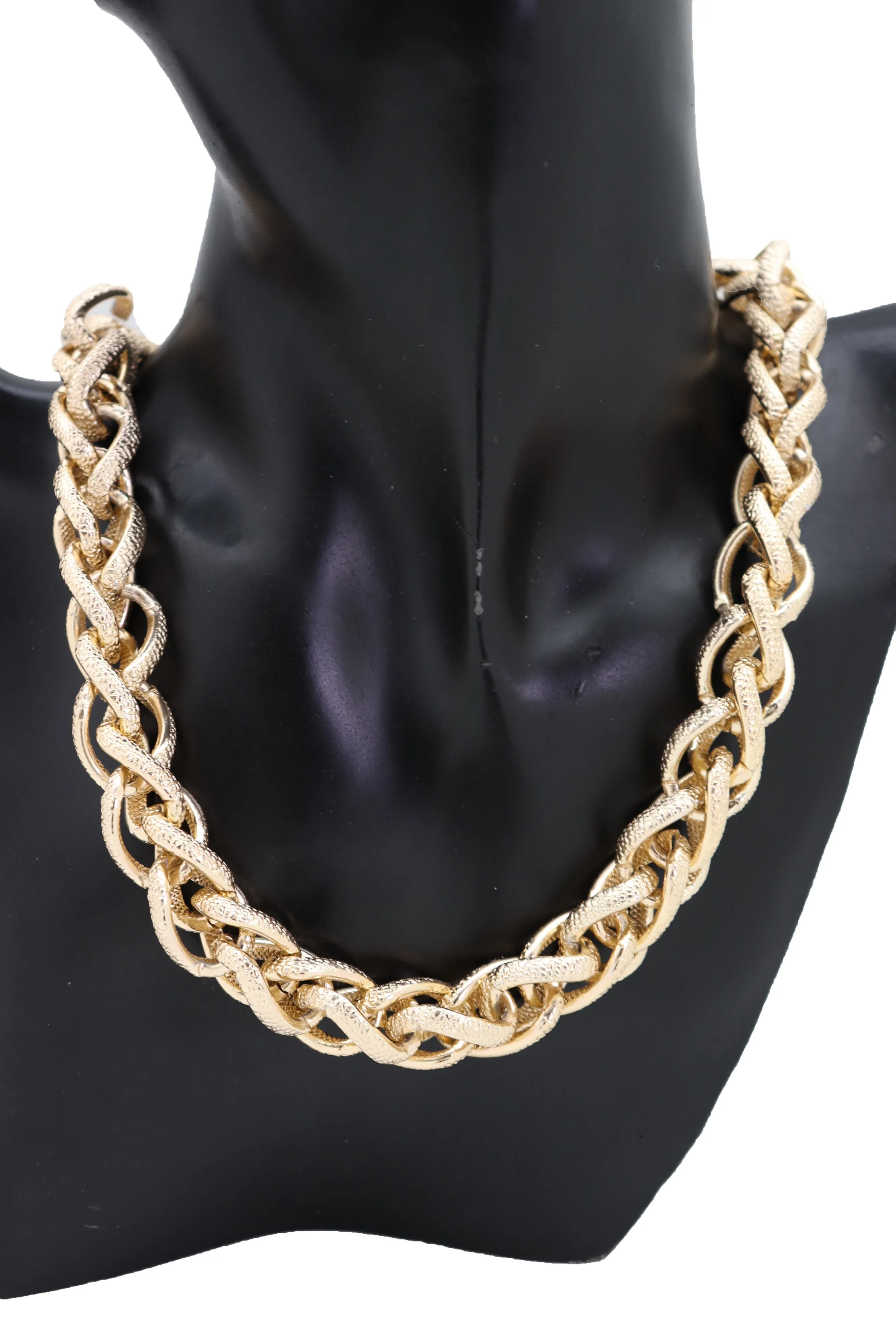 Gold Double Braided Chain Link Necklace